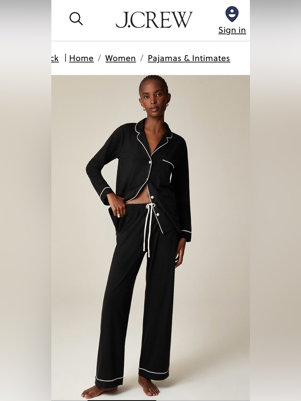J. Crew Dreamy Stretch Cotton Pajama Set XL NWT black